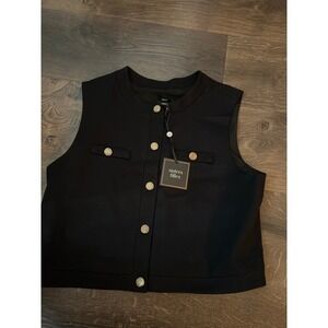 Autres Filles Black Cropped Vest Gold Crest Buttons NWT PO34082CHU Womens Small